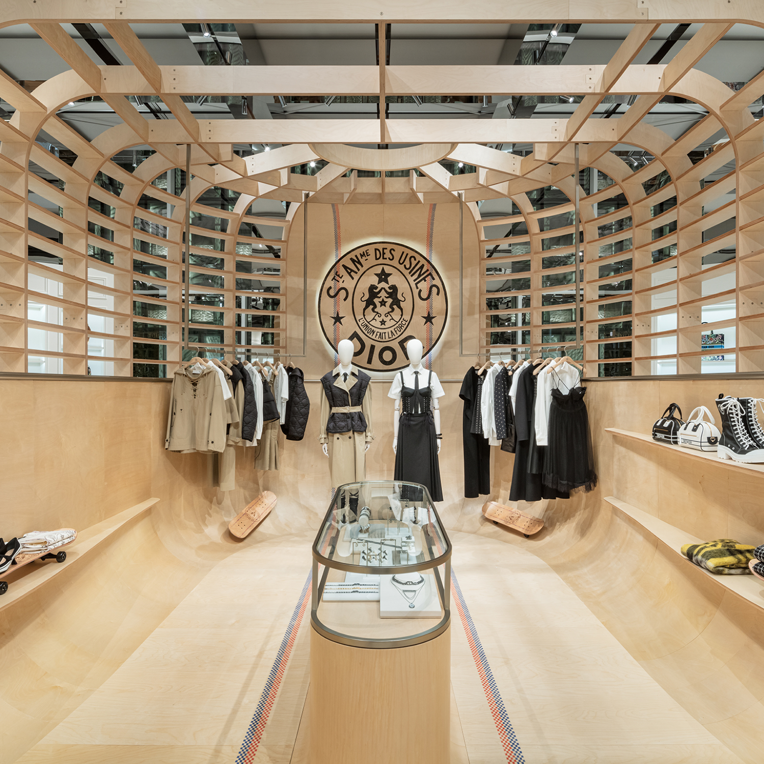 Sail-like panels based on drapery envelope Dior shop in Seoul